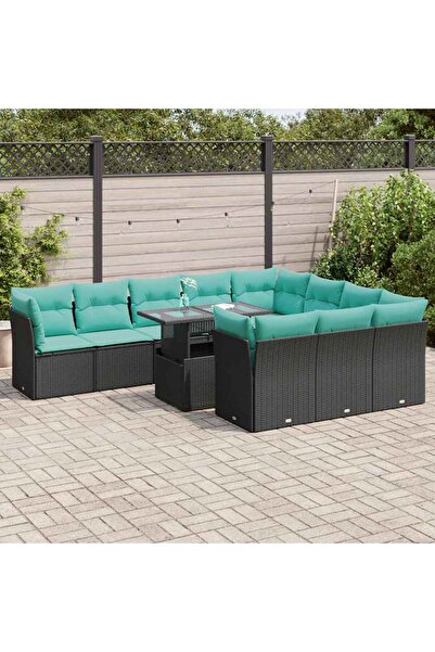 vidaxl Set canapele gradina cu perne 11 piese, negru, poliratan/acacia