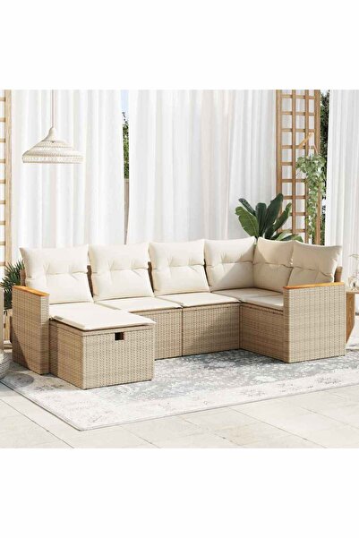 vidaxl Set canapele de gradina cu perne, 6 piese, bej, poliratan