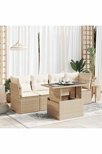 vidaxl Set canapele de gradina cu perne, 5 piese, bej, poliratan
