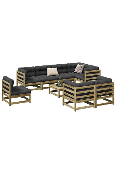 vidaxl Set canapea de gradina, 9 piese, lemn de pin tratat