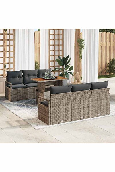 vidaxl Set de canapele pentru gradina 7 pcs Gri Rattan poli