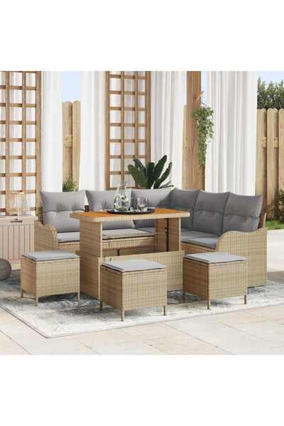 vidaxl Set de canapele pentru gradina cu perna 9 pcs Bej poliratan