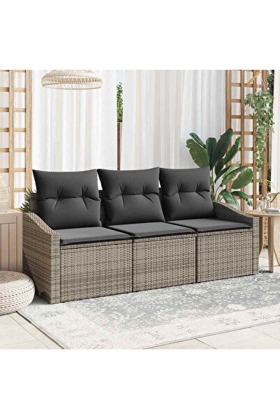 vidaxl Set de canapea cu perna 3 pcs Gri poliratan