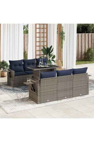 vidaxl Set canapele gradina perne 7 piese gri, poliratan/lemn acacia