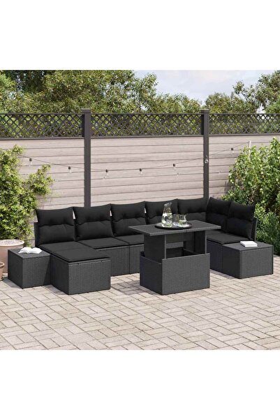 vidaxl Set de canapele pentru gradina 8 pcs Negru Rattan poli