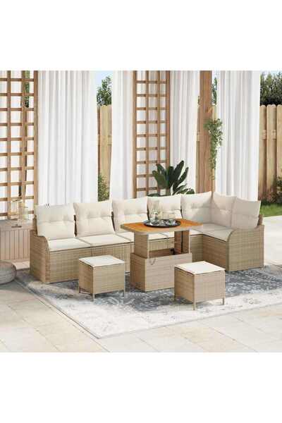 vidaxl Set de canapele pentru gradina cu perna 9 pcs Bej poliratan