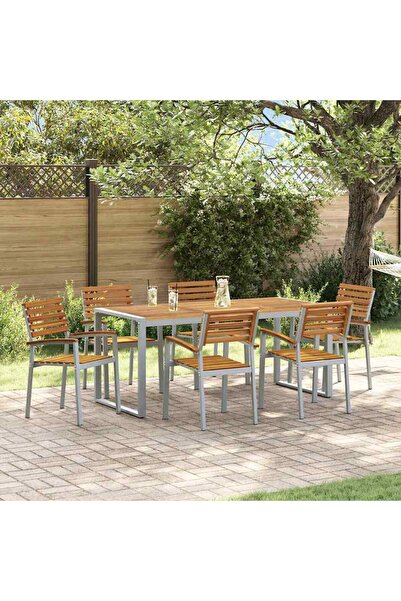vidaxl Set de masa pentru gradina 7 pcs Gri Lemn Solid de Acacia