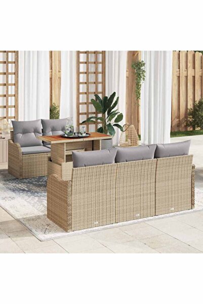 vidaxl Set de canapele pentru gradina 6 pcs Bej Rattan poli