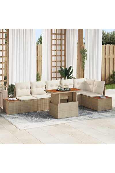 vidaxl Set de canapele pentru gradina 7 pcs Bej Rattan poli