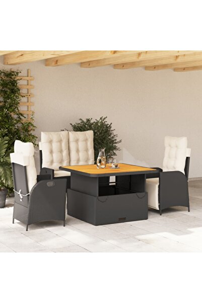 vidaxl Set mobilier de gradina cu perne, 4 piese, negru, poliratan