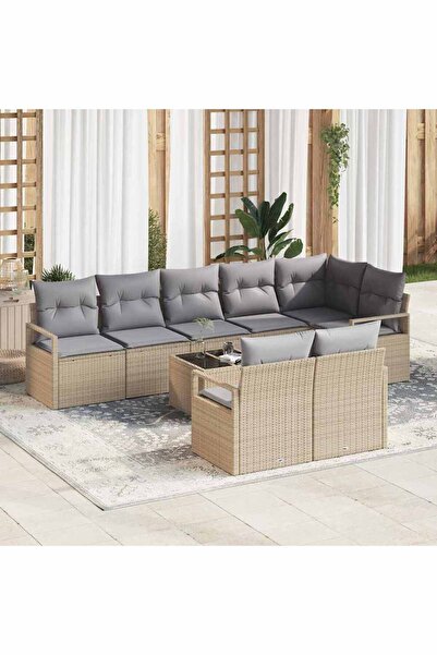 vidaxl Set de canapea cu perna 9 pcs Bej poliratan