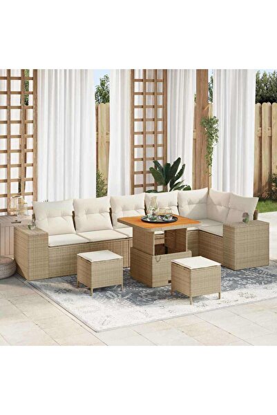 vidaxl Set de canapele pentru gradina cu perna 9 pcs Bej poliratan