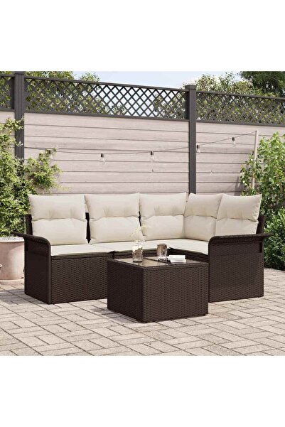 vidaxl Set de canapele pentru gradina cu perna 5 pcs Maro poliratan