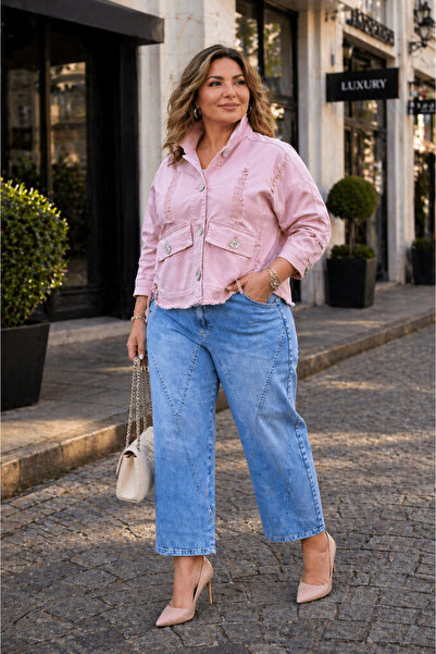 Trieste Jachetă de damă din denim, mărime mare, cu guler, nasturi, detaliu cu...