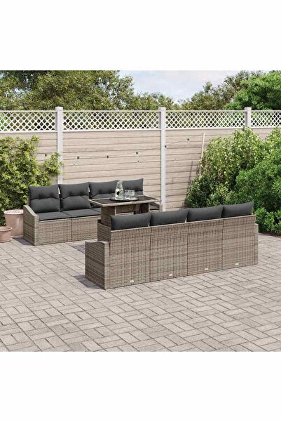 vidaxl Set de canapele pentru gradina cu perna 9 pcs Gri poliratan