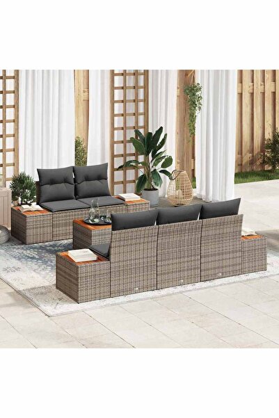 vidaxl Set de canapele pentru gradina cu perna 6 pcs Gri Rattan poli