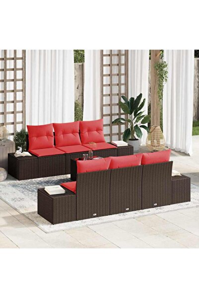 vidaxl Set de canapele pentru gradina cu perna 7 pcs Maro poliratan