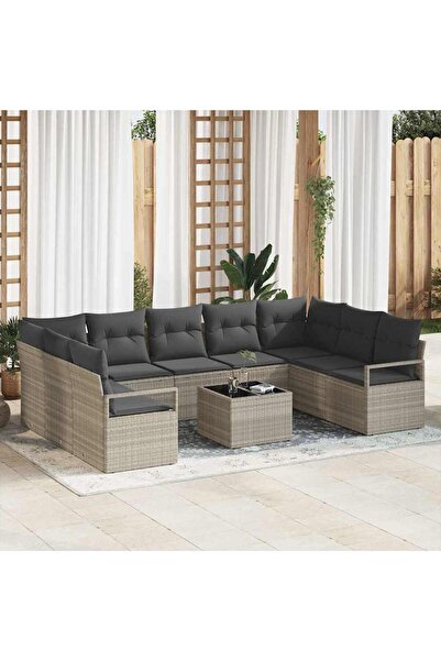 vidaxl Set de canapea cu perna 10 pcs Gri deschis poliratan