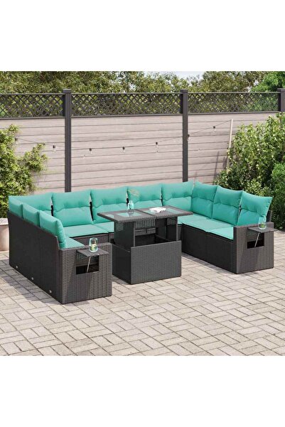 vidaxl Set canapele de gradina cu perne, 10 piese, negru, poliratan