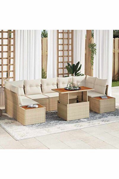 vidaxl Set de canapele pentru gradina 8 pcs Bej Rattan poli