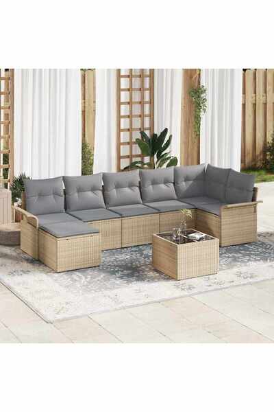 vidaxl Set de canapele pentru gradina cu perna 8 pcs Bej Rattan poli