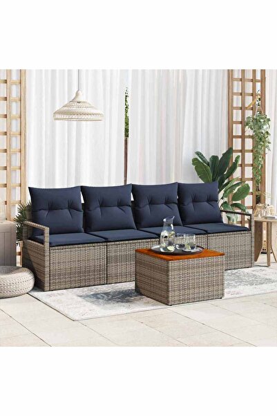 vidaxl Set de canapele pentru gradina cu perna 5 pcs Gri poliratan