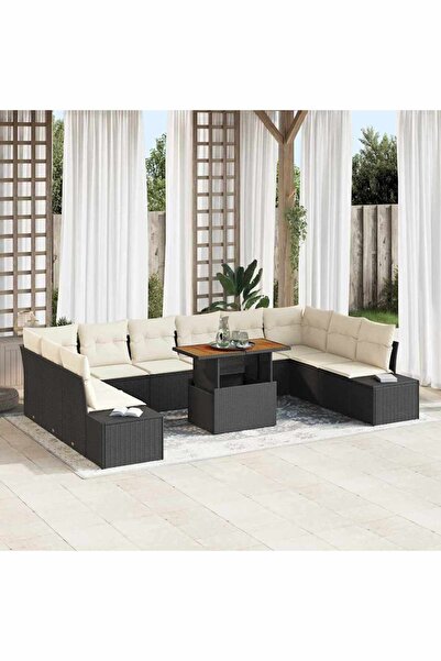 vidaxl Set de canapele pentru gradina 11 pcs Negru Rattan poli