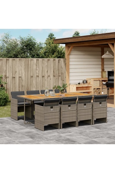 vidaxl Set mobilier gradina cu perne, 9 piese, gri, poliratan