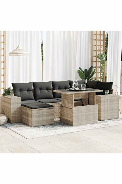 vidaxl Set canapele de gradina cu perne, 7piese gri deschis poliratan