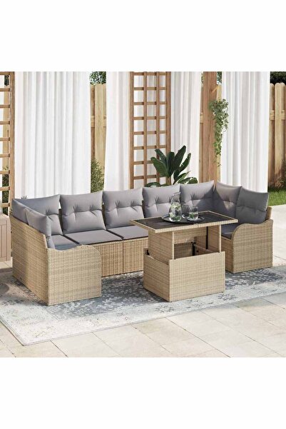 vidaxl Set de canapele pentru gradina cu perna 8 pcs Bej poliratan