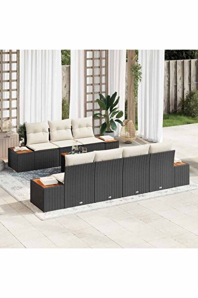 vidaxl Set de canapele pentru gradina cu perna 8 pcs Negru Rattan poli