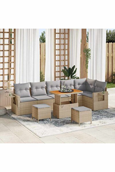 vidaxl Set de canapele pentru gradina 9 pcs Bej poliratan