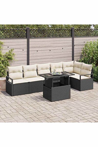 vidaxl Set de canapele pentru gradina cu perna 7 pcs Negru Rattan poli