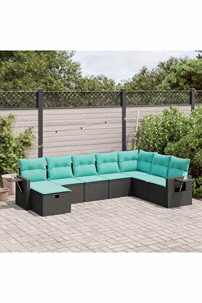 vidaxl Set mobilier de gradina cu perne, 8 piese, negru, poliratan