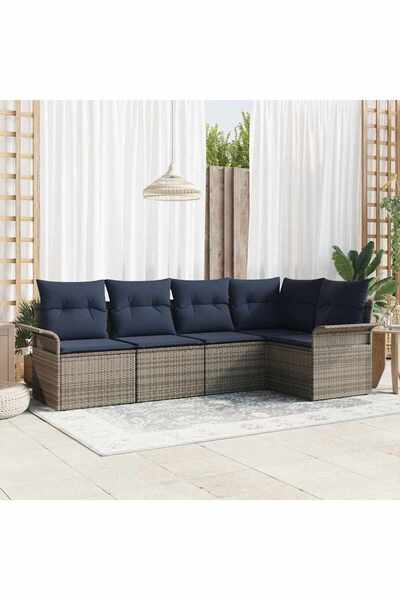 vidaxl Set de canapele pentru gradina cu perna 5 pcs Gri poliratan