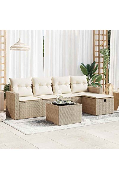 vidaxl Set canapele de gradina cu perne, 6 piese, bej, poliratan