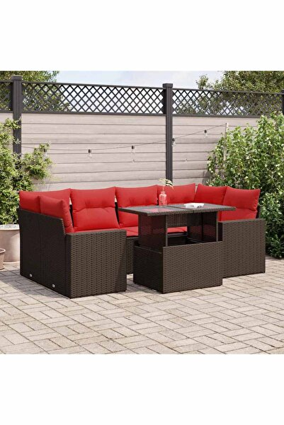 vidaxl Set canapele de gradina cu perne, 7 piese, maro, poliratan