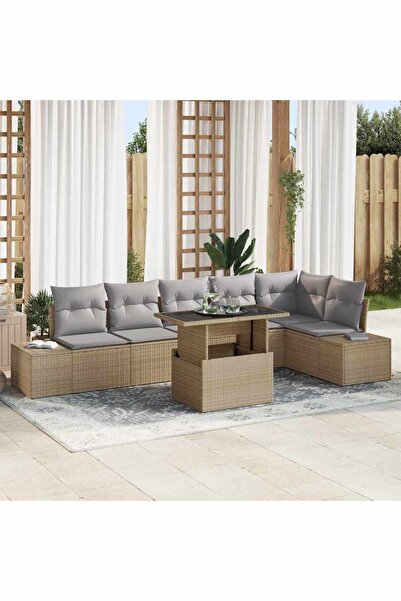 vidaxl Set de canapele pentru gradina 7 pcs Bej Rattan poli