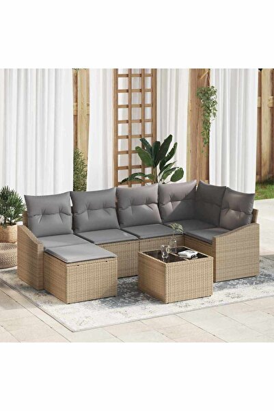 vidaxl Set de canapea cu perna 7 pcs Bej poliratan