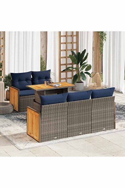 vidaxl Set mobilier gradina cu perne 6 piese gri poliratan/lemn acacia