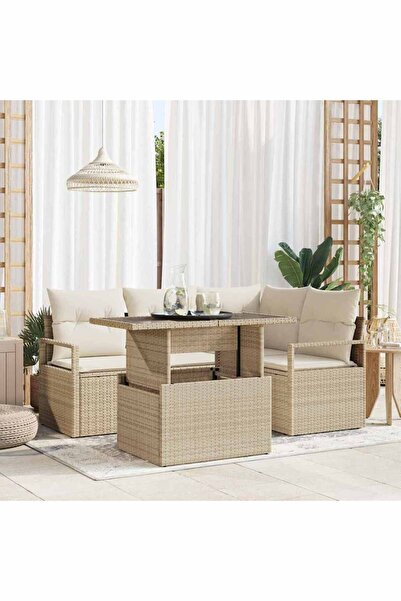 vidaxl Set de canapele pentru gradina 5 pcs Bej Rattan poli
