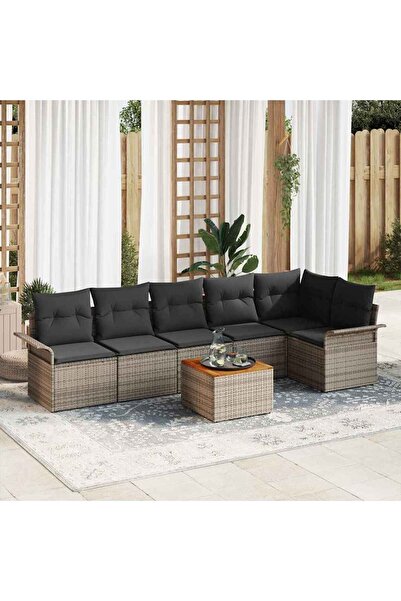 vidaxl Set de canapele pentru gradina cu perna 7 pcs Gri poliratan