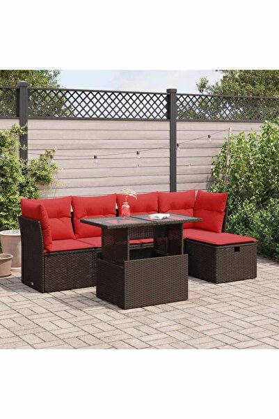 vidaxl Set canapele de gradina cu perne, 6 piese, maro, poliratan