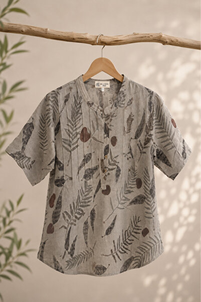 Defne&Apollon İpekçilik Botanica |   Handwoven 100% Cotton Ecoprint Shirt - G...
