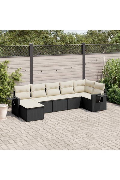 vidaxl Set canapele de gradina cu perne, 7 piese, negru, poliratan