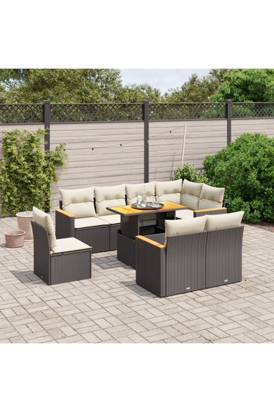 vidaxl Set mobilier de gradina cu perne, 9 piese, negru, poliratan