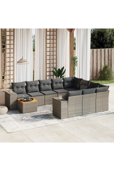 vidaxl Set canapele de gradina cu perne, 11 piese, gri, poliratan
