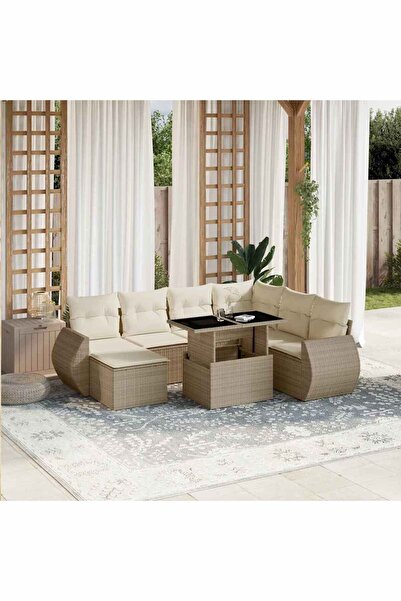 vidaxl Set canapele de gradina, 8 piese, cu perne, bej, poliratan