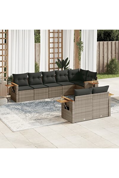 vidaxl Set canapele de gradina cu perne, 8 piese, gri, poliratan
