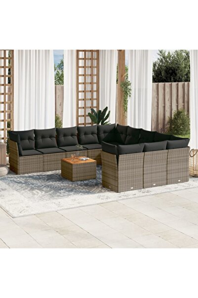vidaxl Set canapea de gradina cu perne, 12 piese, gri, poliratan